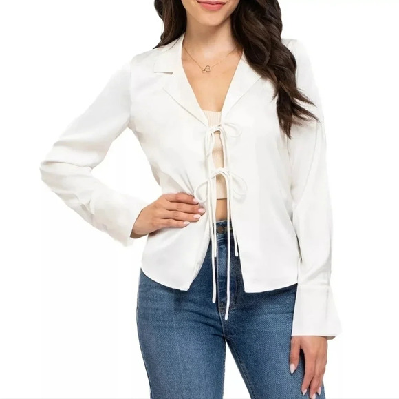 NWOT || AUGUST SKY || satin tie shirt/jacket - Picture 1 of 8